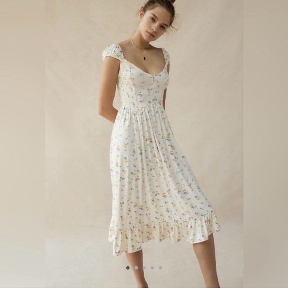 Urban Outfitters Dresses & Skirts - Urban Outfitters Elenor Midi Dress with‎ Yellow & Blue Floral Print size Small